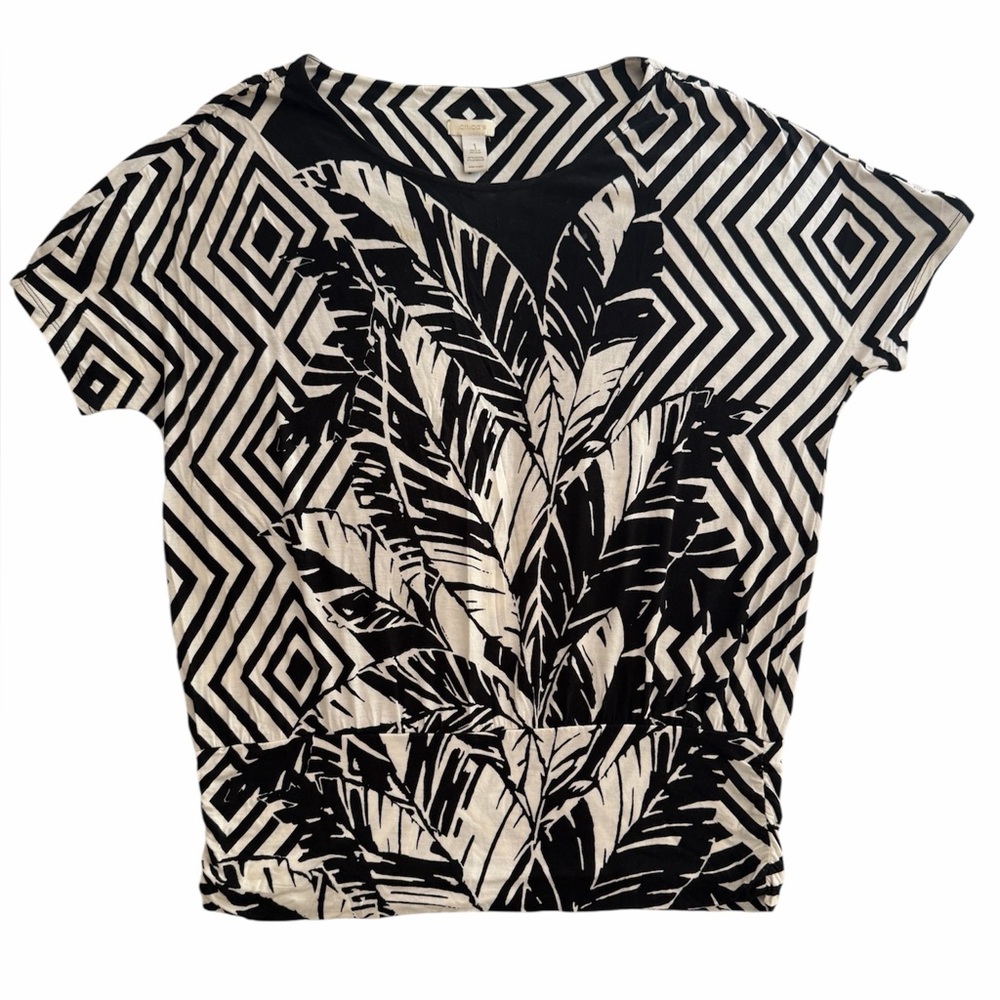 Chicos Black and white Graphic Leaf Print Women's Top
